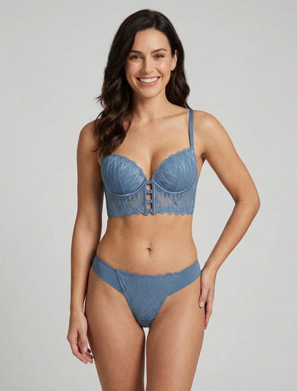 Conjunto de sujetador y tanga de encaje - Azul