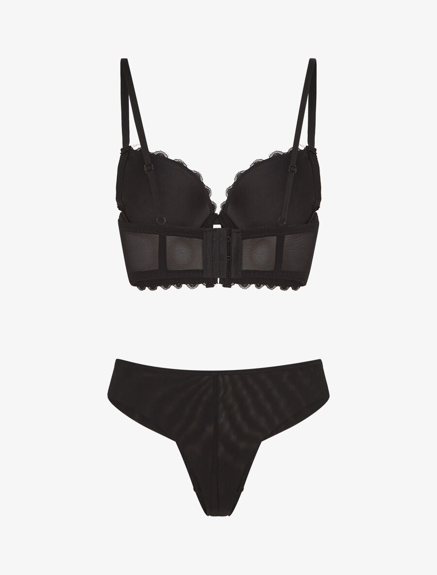 Ensemble soutien-gorge et tanga en dentelle - Noir - 2