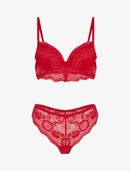 Ensemble soutien-gorge et tanga à détail irisé - Rouge - 1
