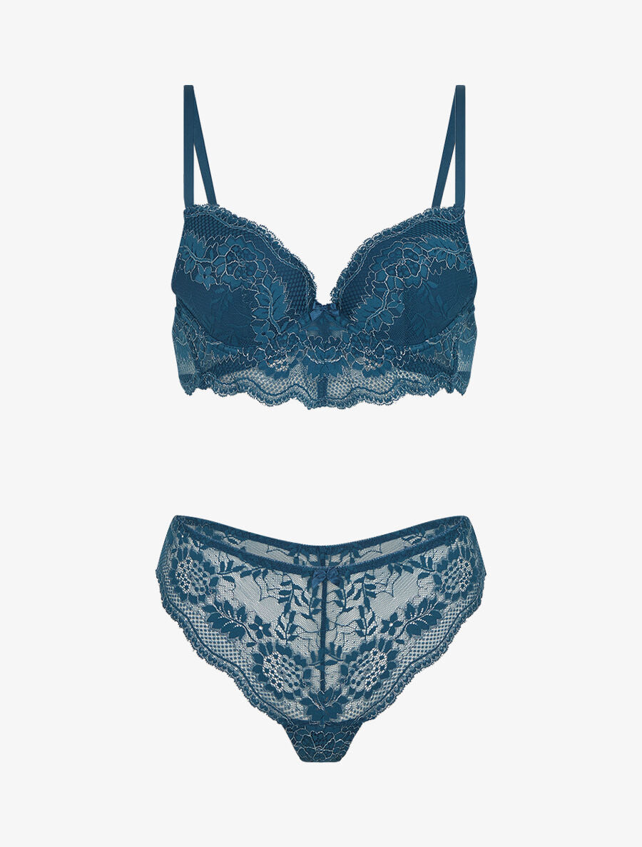 Ensemble soutien-gorge et tanga à détail irisé - Bleu canard - 1
