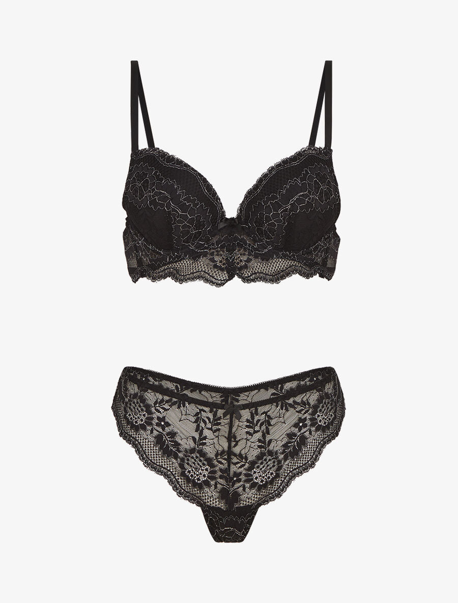 Ensemble soutien-gorge et tanga à détail irisé - Noir - 1