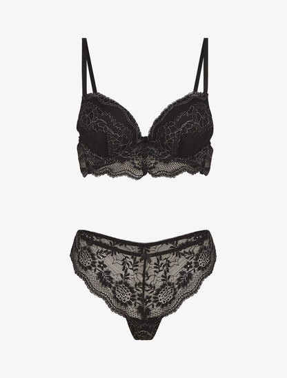 Ensemble soutien-gorge et tanga à détail irisé - Noir - 1