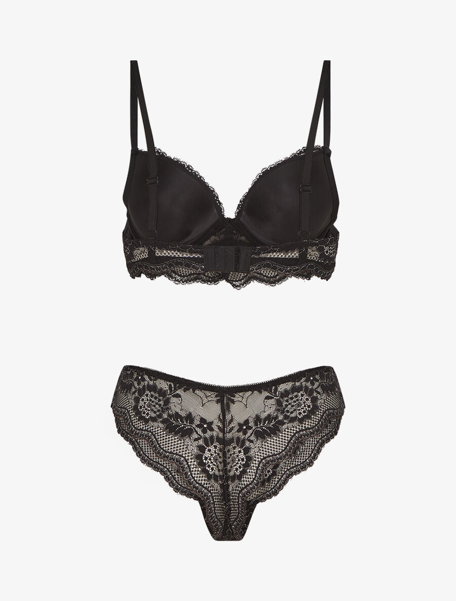 Ensemble soutien-gorge et tanga à détail irisé - Noir - 2