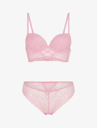 Ensemble soutien-gorge et culotte en dentelle - Rose - 1