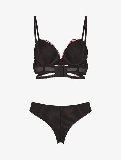 Ensemble soutien-gorge et tanga bicolore et bijoux strassé - Noir - 2