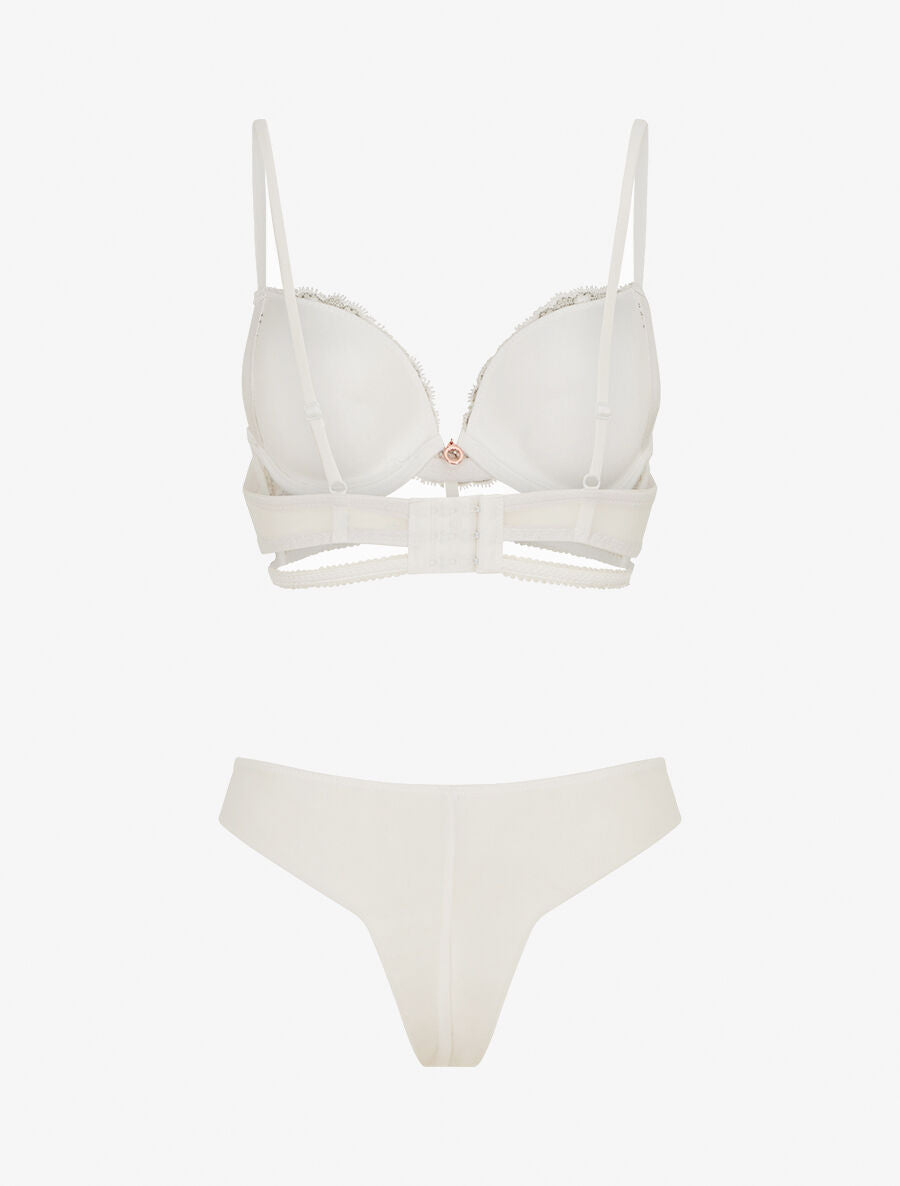 Ensemble soutien-gorge et tanga bicolore et bijoux strassé - Blanc - 2
