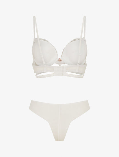 Ensemble soutien-gorge et tanga bicolore et bijoux strassé - Blanc - 2