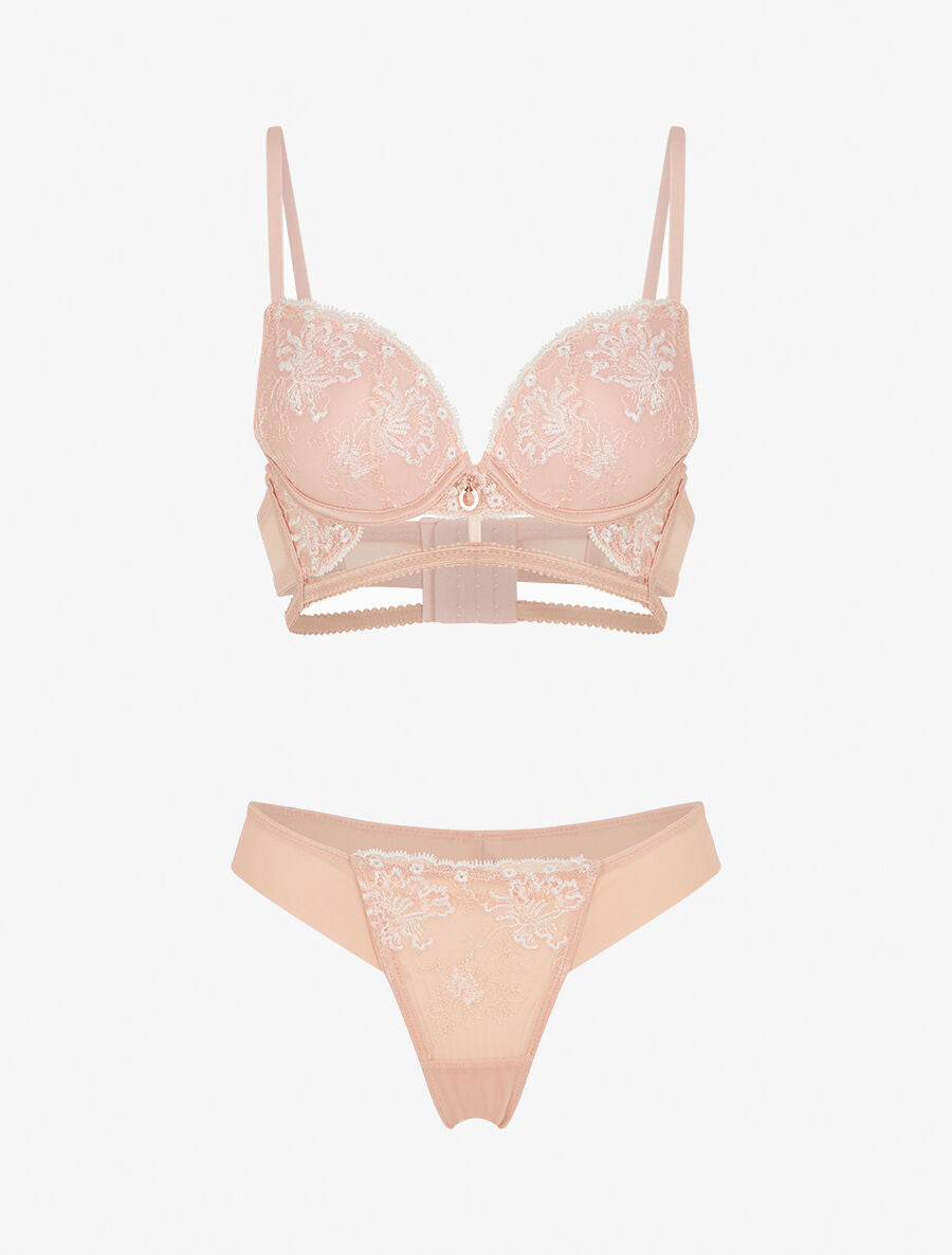 Ensemble soutien-gorge et tanga bicolore et bijoux strassé - Rose - 3