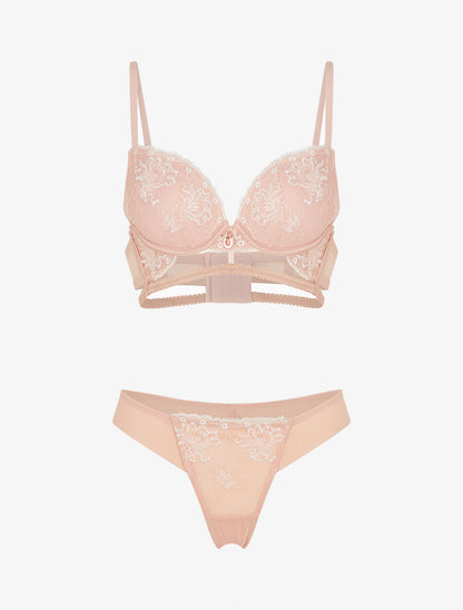 Ensemble soutien-gorge et tanga bicolore et bijoux strassé - Rose - 3