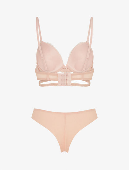 Ensemble soutien-gorge et tanga bicolore et bijoux strassé - Rose - 2