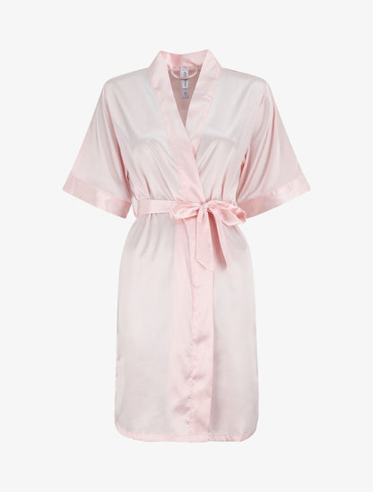 Kimono satiné manches courtes - Rose pastel - 1