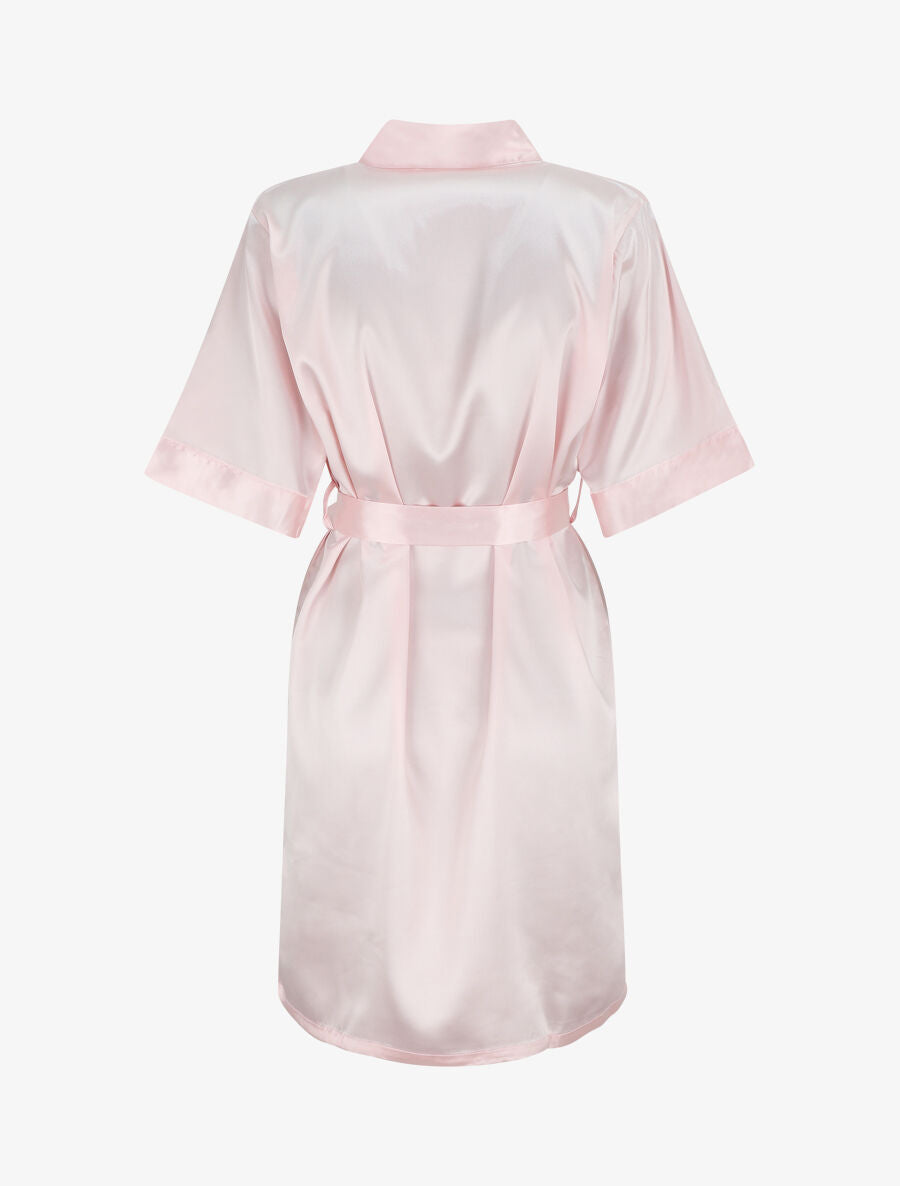 Kimono satiné manches courtes - Rose pastel - 2