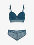 Ensemble soutien-gorge et culotte et bijoux strassé - Bleu canard - 1