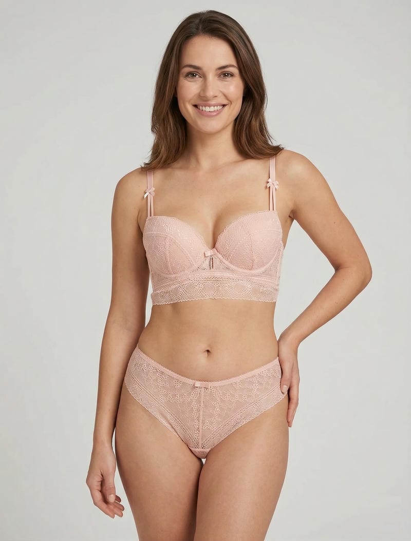 Conjunto de sujetador y bragas y joyas con strass. - Rosa