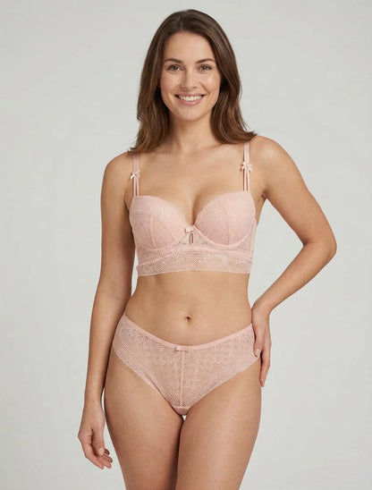 Conjunto de sujetador y bragas y joyas con strass. - Rosa