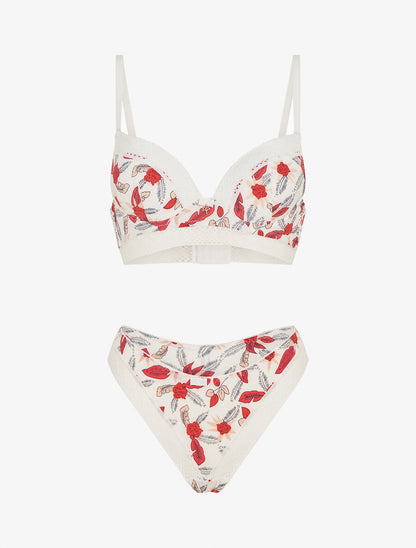 Ensemble soutien-gorge et tanga imprimé feuillage - Blanc - 3