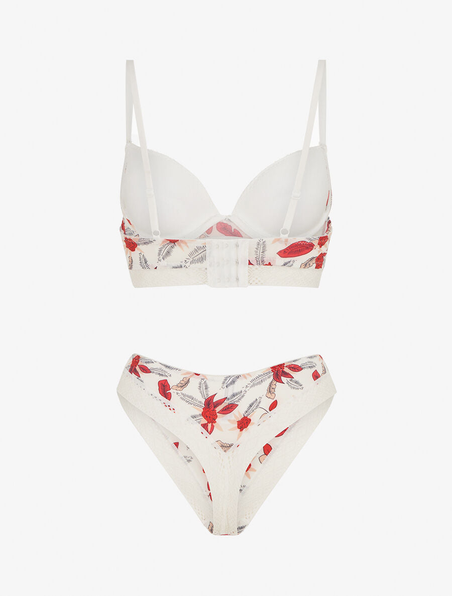 Ensemble soutien-gorge et tanga imprimé feuillage - Blanc - 2