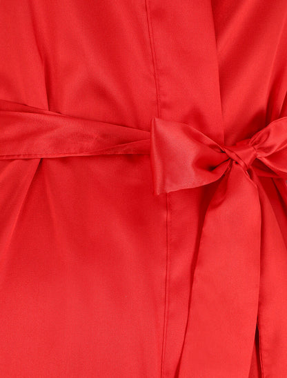 Kimono satiné manches courtes - Rouge - 3