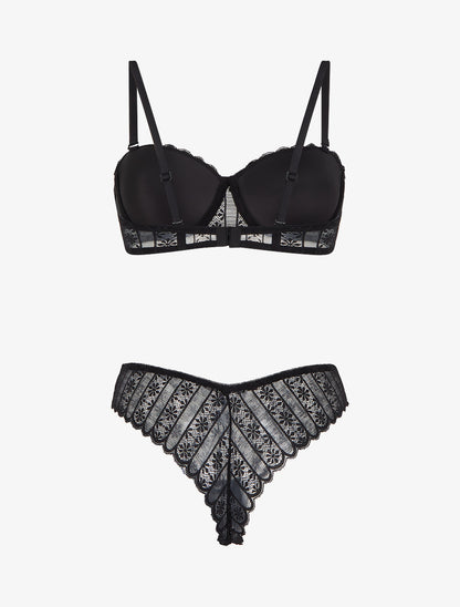 Ensemble soutien-gorge et tanga ajouré en dentelle - Noir - 2