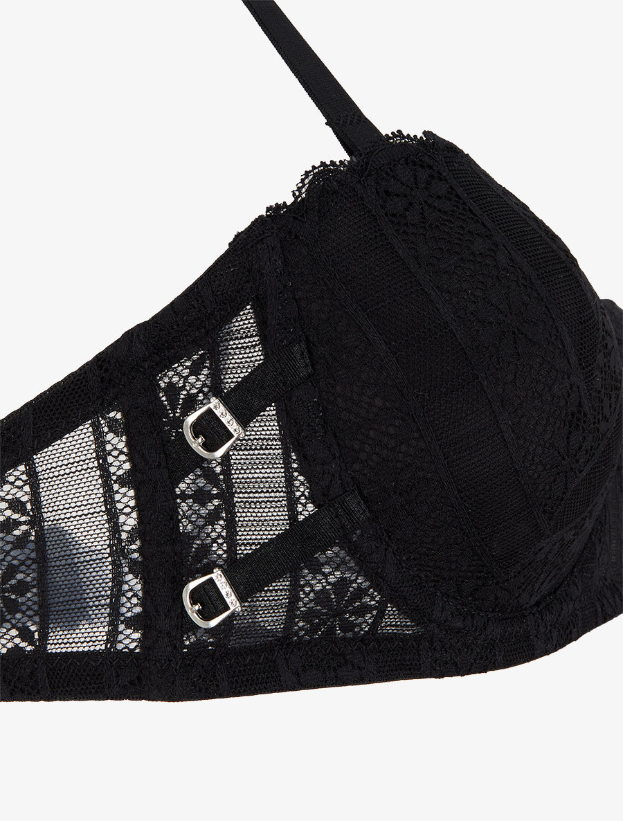 Ensemble soutien-gorge et tanga ajouré en dentelle - Noir - 3
