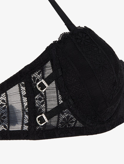 Ensemble soutien-gorge et tanga ajouré en dentelle - Noir - 3