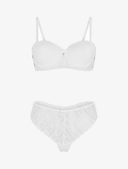 Ensemble soutien-gorge et tanga ajouré en dentelle - Blanc - 1