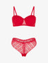Ensemble soutien-gorge et tanga ajouré en dentelle - Rouge - 1