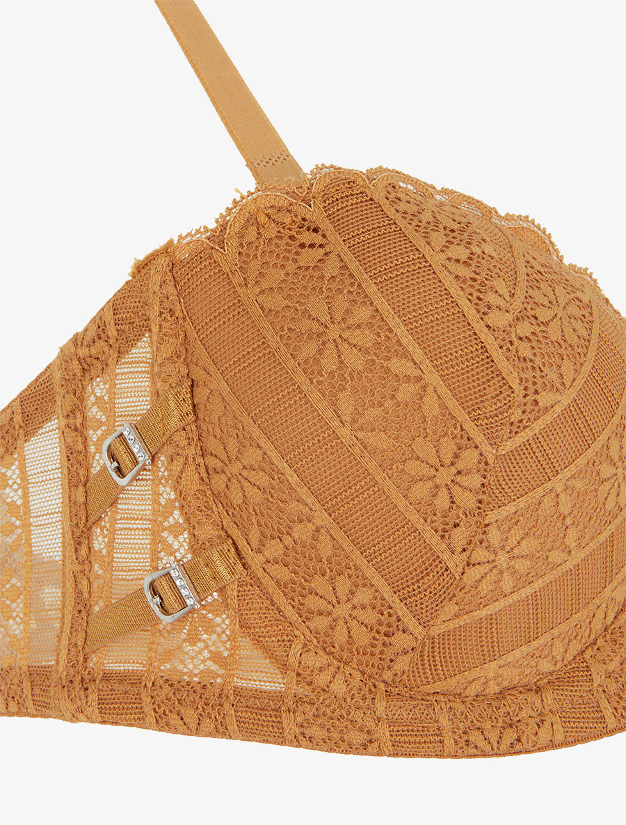 Ensemble soutien-gorge et tanga ajouré en dentelle - Camel - 3