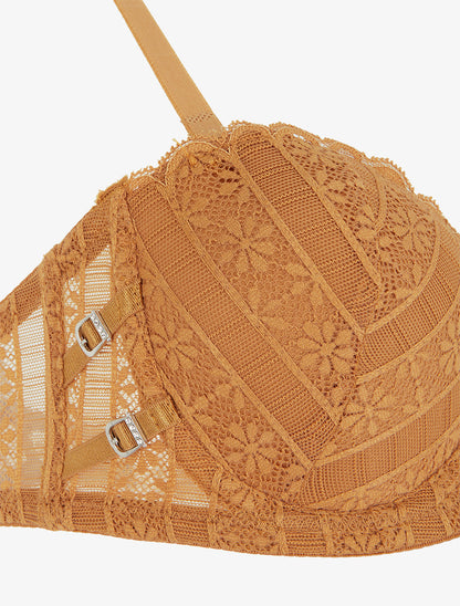 Ensemble soutien-gorge et tanga ajouré en dentelle - Camel - 3