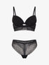 Ensemble soutien-gorge avec nœuds et tanga ajouré en dentelle - Noir - 1