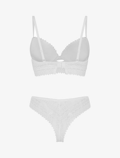 Ensemble soutien-gorge avec nœuds et tanga ajouré en dentelle - Blanc - 2