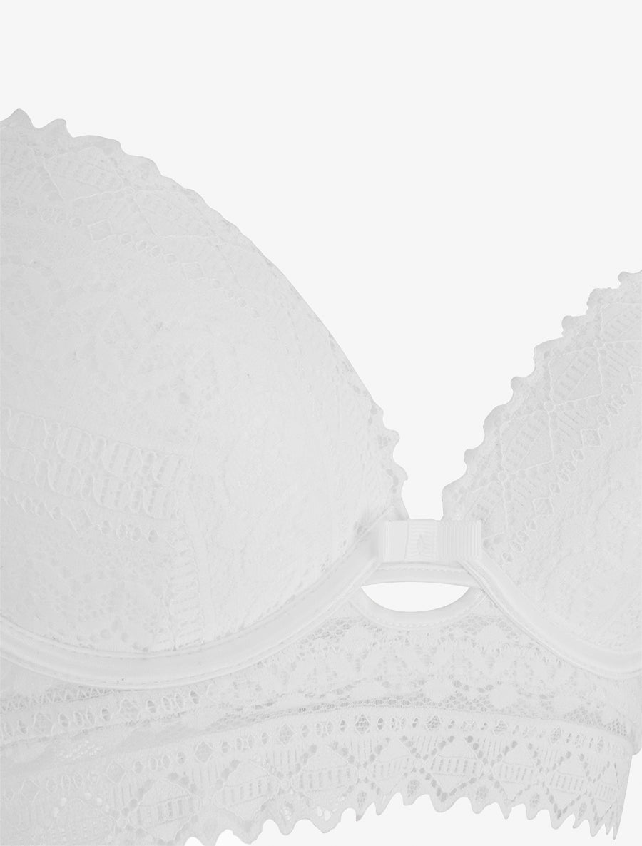 Ensemble soutien-gorge avec nœuds et tanga ajouré en dentelle - Blanc - 3