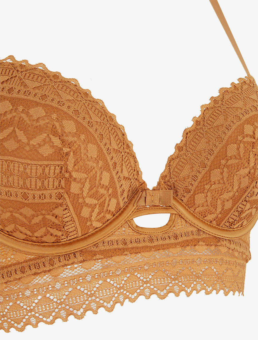 Ensemble soutien-gorge avec nœuds et tanga ajouré en dentelle - Camel - 3