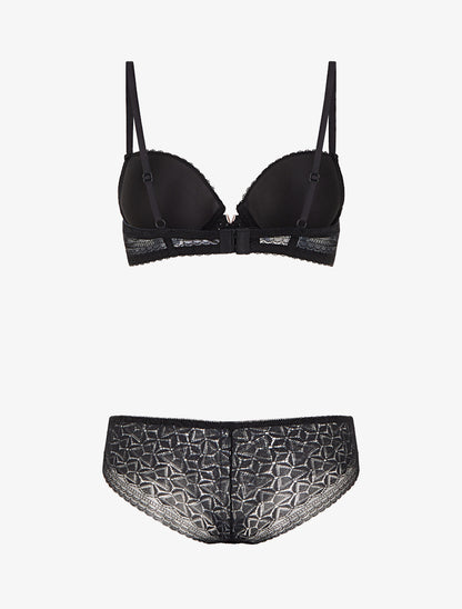 Ensemble soutien-gorge et culotte ajouré et bijou - Noir - 2