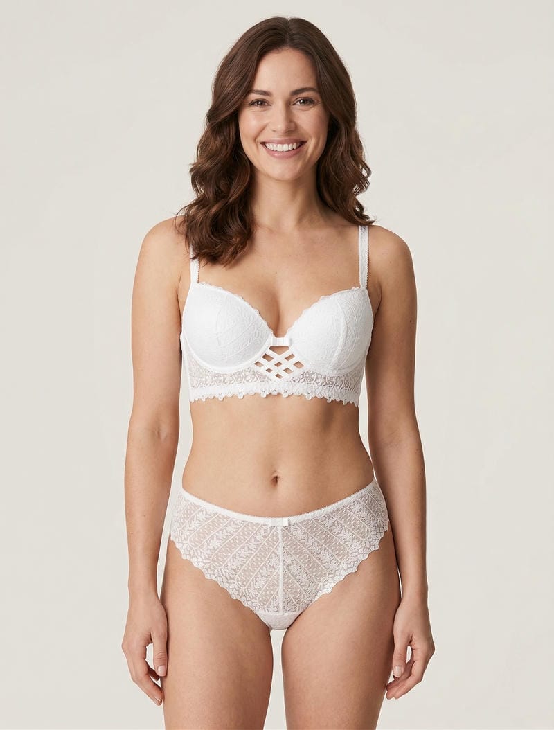 Conjunto de sujetador y bragas caladas con joya - Blanco