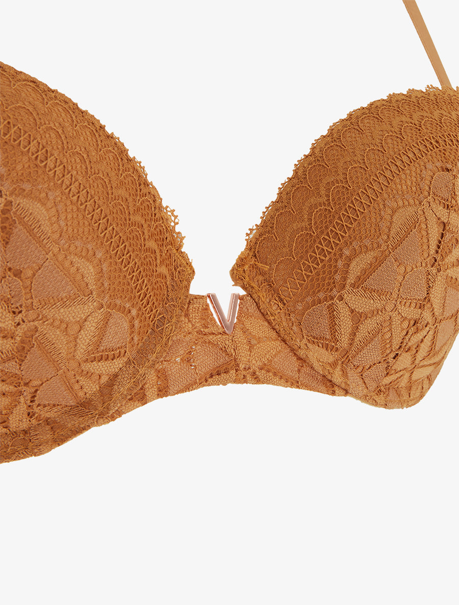 Ensemble soutien-gorge et culotte ajouré et bijou - Camel - 3