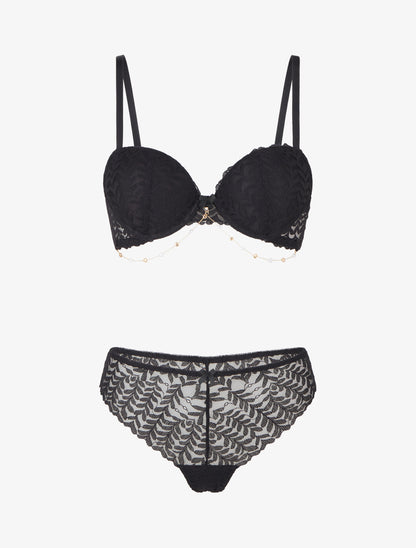 Ensemble lingerie à bijou coeurs - Noir - 1