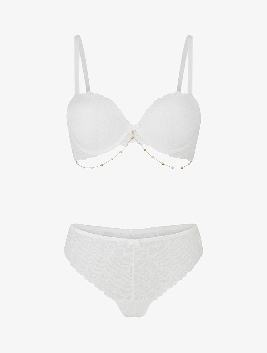 Ensemble lingerie à bijou coeurs - Blanc - 1