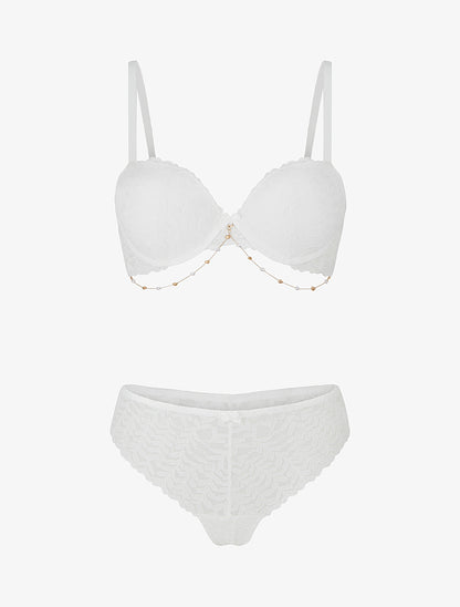 Ensemble lingerie à bijou coeurs - Blanc - 1