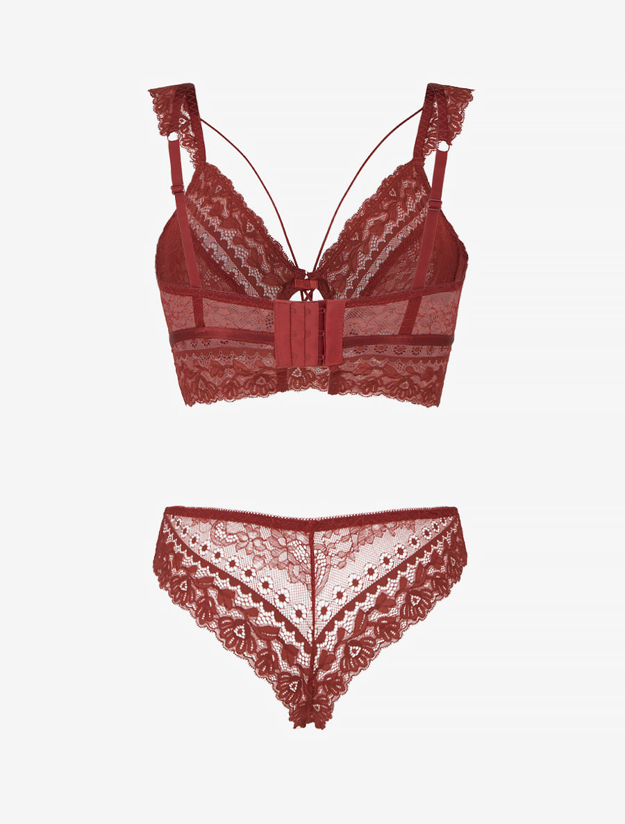Ensemble lingerie en dentelle à liens - Terracotta - 2