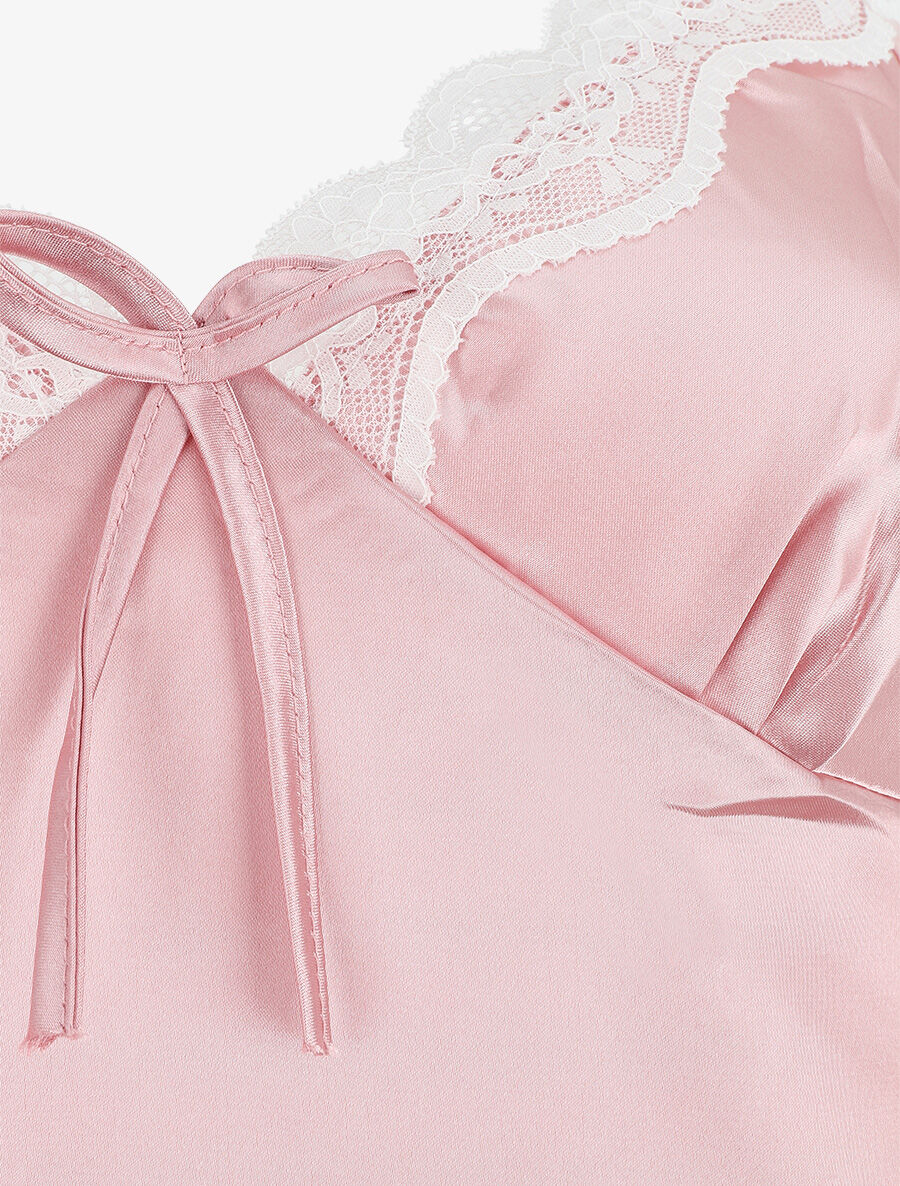 Ensemble caraco et short de pyjama satiné - Rose - 3