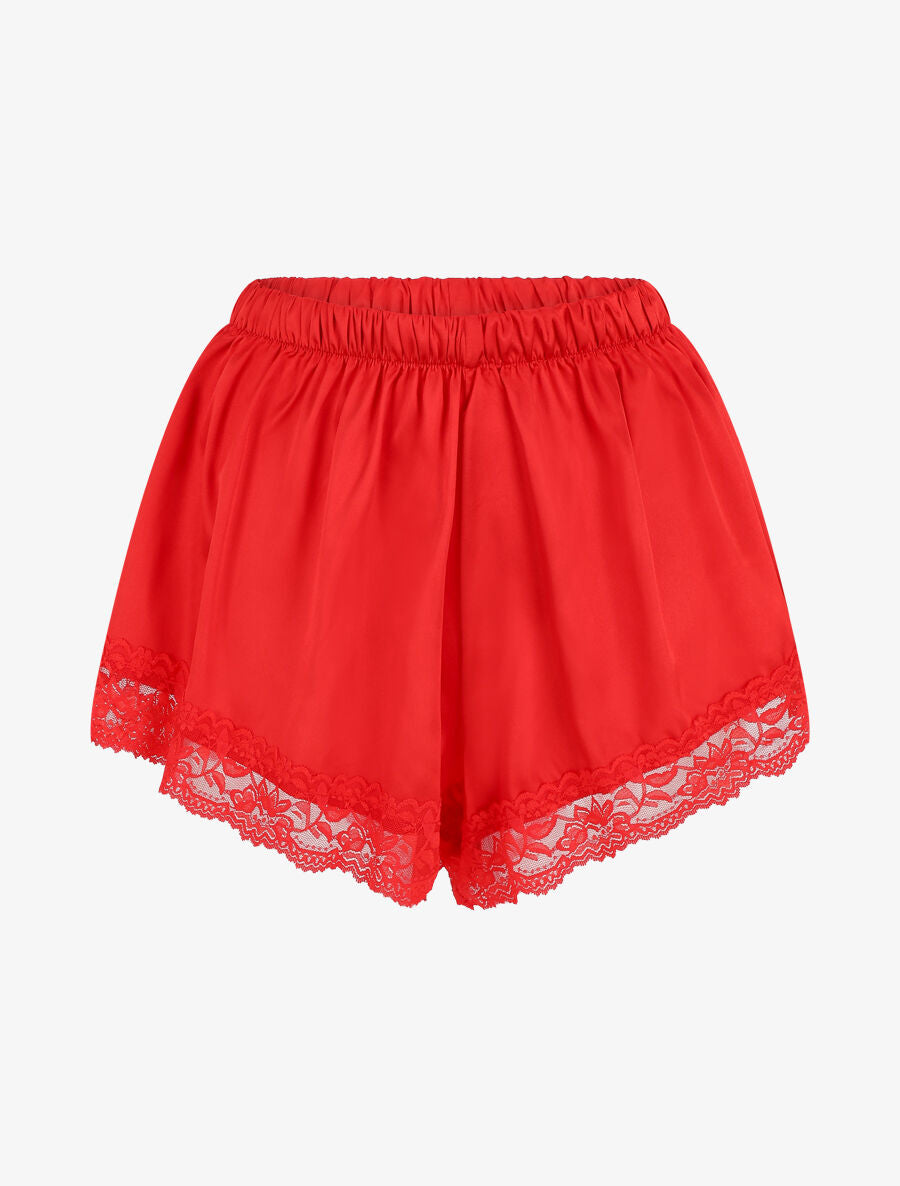 Ensemble caraco et short de pyjama à dentelle - Rouge - 4