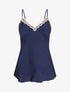 Ensemble caraco et short de pyjama satiné à dentelle - Marine - 1