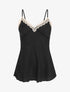 Ensemble caraco et short de pyjama satiné à dentelle - Noir - 1