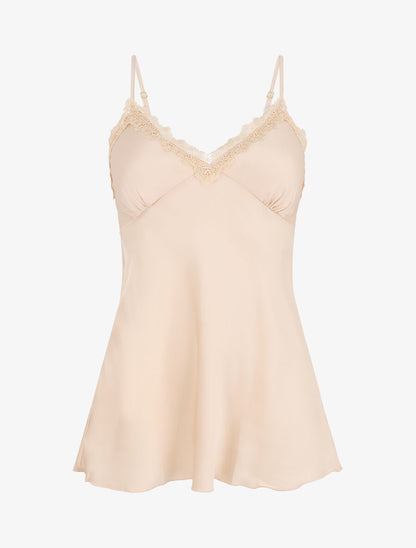 Ensemble caraco et short de pyjama satiné à dentelle - Beige rosé - 1