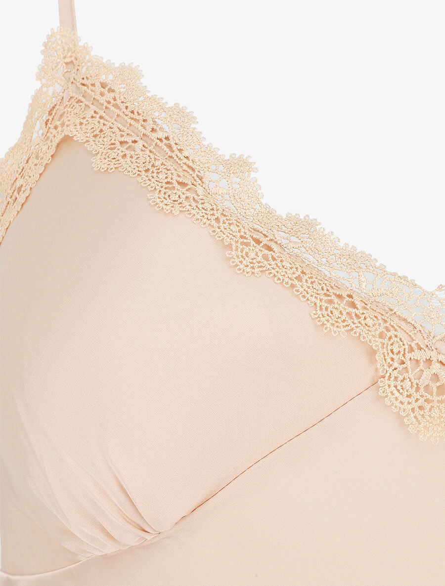 Ensemble caraco et short de pyjama satiné à dentelle - Beige rosé - 3