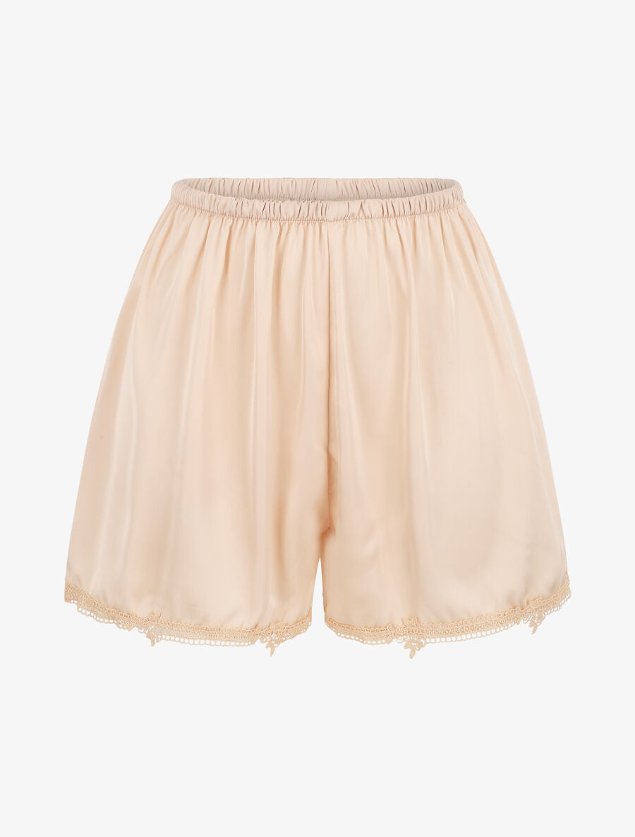 Ensemble caraco et short de pyjama satiné à dentelle - Beige rosé - 4