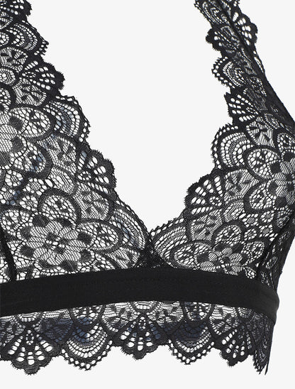 Ensemble soutien-gorge et shorty en dentelle - Noir - 3