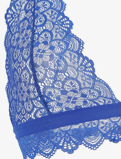 Ensemble soutien-gorge et shorty en dentelle - Bleu - 4