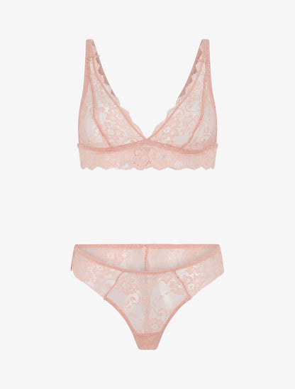 Ensemble soutien-gorge triangle et tanga en dentelle - Rose - 2